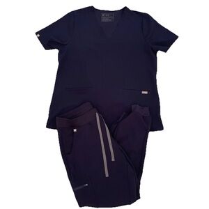 FIGS Navy Blue Scrub Set XL Casma Top/Large Zamora Jogger